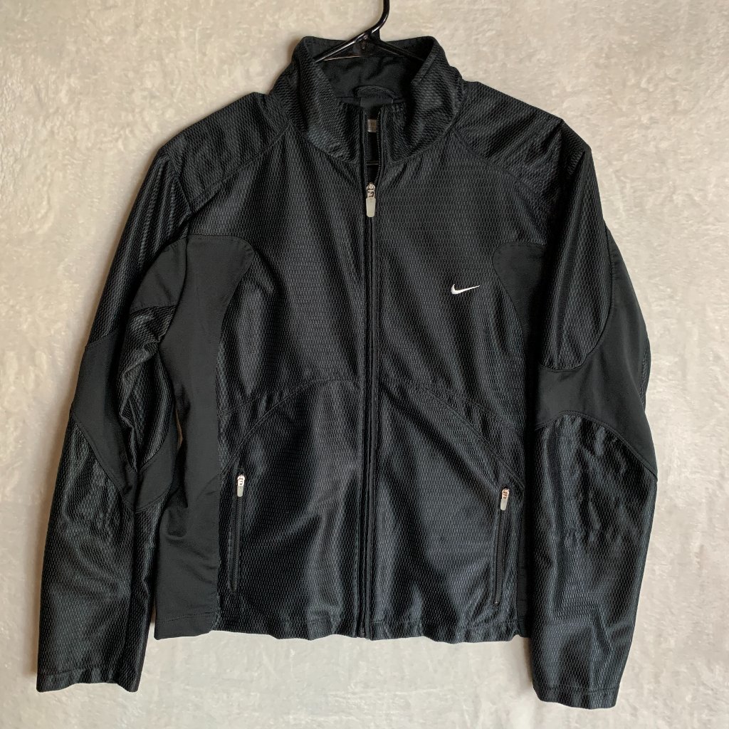 Nike Sportswear Jacket Fitted Mesh Paneled Full Zip Black Women’s Size Large Euc